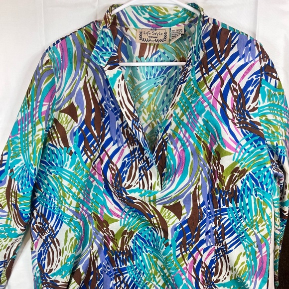 Life Style Women Tops - Life-Style Women Floral Print 3/4‎ Sleeve RN#94153 Sz 1x Made In India